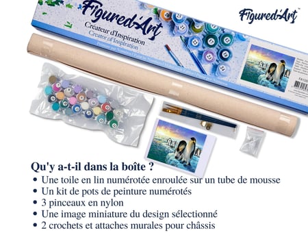 Peinture par Numéro Figured'Art - Pingouins sur la banquise - Kit de Loisir Créatif DIY Numéro d'Art Complet - 40x50cm sans châssis en bois