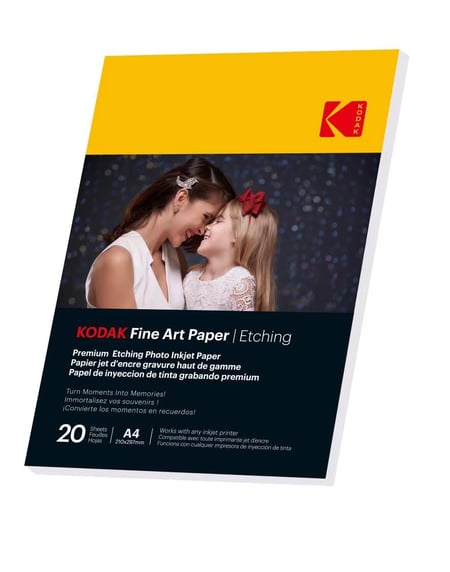 Papier Photo Fine Art KODAK – Pack 20 Feuilles A4 (210 G/m²), Finition Mate Effet Gravure – Compatible Jet D'Encre