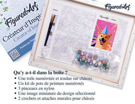 Peinture par Numéro Figured'Art avec Cadre - Chien souriant pop art - Kit de Loisir Créatif DIY Numéro d'Art - 40x50cm toile tendue sur châssis
