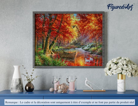 Peinture par Numéro Figured'Art - Rivière d'automne et barque - Kit de Loisir Créatif DIY Numéro d'Art Complet - 40x50cm sans châssis en bois