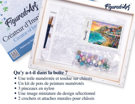 Peinture par Numéro Figured'Art avec Cadre - Vacances à la plage - Kit de Loisir Créatif DIY Numéro d'Art Complet - 40x50cm toile tendue sur châssis