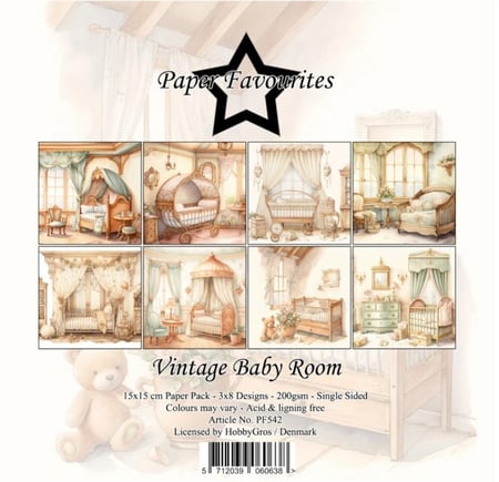 24 papiers scrapbooking 15 x 15 cm Paper Favourites VINTAGE BABY ROOM