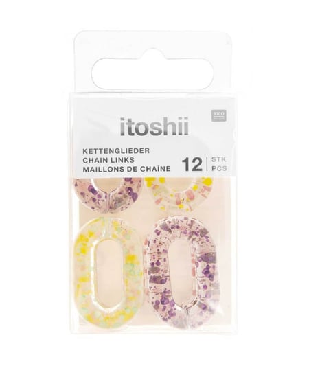 Lot de 12 Maillons de Chaîne Eclaboussure Itoshii - 19 x 31 x 5 mm - Rico Design 600380 Mélange Arc-en-ciel