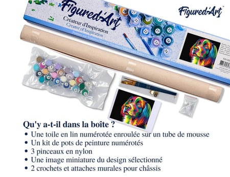 Peinture par Numéro Figured'Art - Chien Pop Art - Kit de Loisir Créatif DIY Numéro d'Art Complet - 40x50cm sans châssis en bois