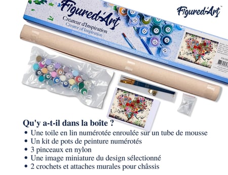 Peinture par Numéro Figured'Art - Coeur de Fleurs - Kit de Loisir Créatif DIY Numéro d'Art Complet - 40x50cm sans châssis en bois