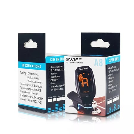 Swiff® A8-CS Clip-On Mini Tuner Pro Couleurs - Accordeur