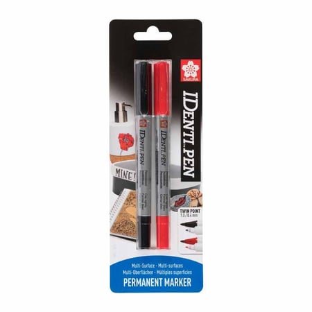 Feutres - Indélébile - Permanent - Rouge + Noir - Double pointe - Sakura - IDenti Pen