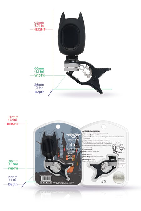 Swiff® A72-RE Clip-On Mini Tuner Bat - Accordeur