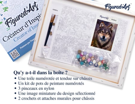 Peinture par Numéro Figured'Art avec Cadre - Tête de loup - Kit de Loisir Créatif DIY Numéro d'Art Complet - 40x50cm toile tendue sur châssis