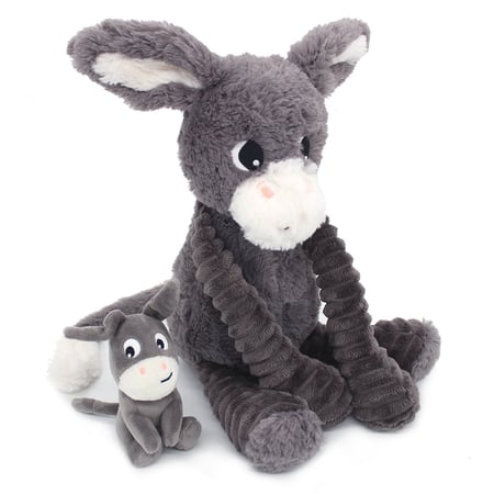 Peluche âne maman et son bébé gris - Les Déglingos