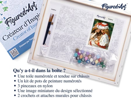 Peinture par Numéro Figured'Art avec Cadre - Jeunes Filles Lisant - Renoir - Kit de Loisir Créatif Numéro d'Art - 40x50cm toile tendue sur châssis