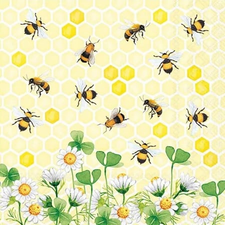4 serviettes en papier découpage collage 33 cm FLEUR MARGUERITTE ABEILLE F 208
