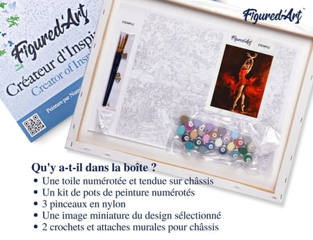 Peinture par Numéro Figured'Art avec Cadre - Danseuse Rouge Magique - Kit de Loisir Créatif DIY Numéro d'Art - 40x50cm toile tendue sur châssis