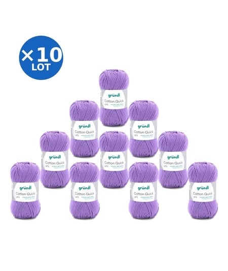 Lot de 10 pelotes COTTON QUICK UNI de Gründl – 500 g de coton mercerisé certifié Oeko-Tex 142 Violet