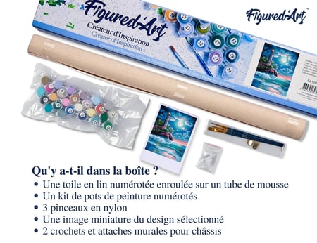 Peinture par Numéro Figured'Art - Phare sous la pleine Lune - Kit de Loisir Créatif DIY Numéro d'Art Complet - 40x50cm sans châssis en bois