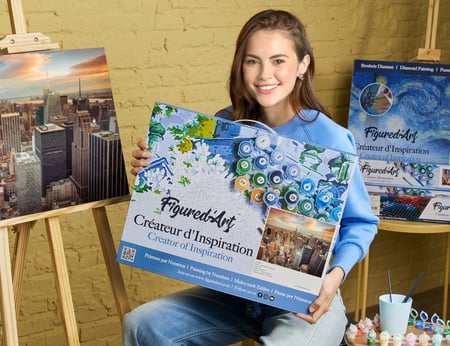 Peinture par Numéro Figured'Art avec Cadre - Coucher de soleil sur New York - Kit de Loisir Créatif Numéro d'Art - 40x50cm toile tendue sur châssis