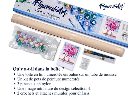 Peinture par Numéro Figured'Art - Lâcher de Ballons à Paris - Kit de Loisir Créatif DIY Numéro d'Art Complet - 40x50cm sans châssis en bois