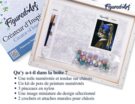 Peinture par Numéro Figured'Art avec Cadre - La jeune minette à la perle - Kit de Loisir Créatif DIY Numéro d'Art - 40x50cm toile tendue sur châssis