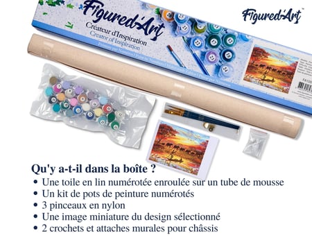 Peinture par Numéro Figured'Art - Coucher de soleil Eléphants - Kit de Loisir Créatif DIY Numéro d'Art Complet - 40x50cm sans châssis en bois