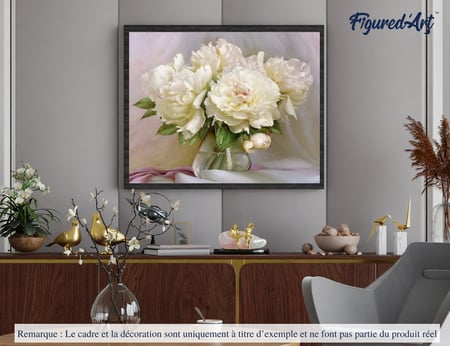 Peinture par Numéro Figured'Art - Pivoines blanches - Kit de Loisir Créatif DIY Numéro d'Art Complet - 40x50cm sans châssis en bois
