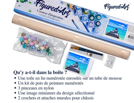 Peinture par Numéro Figured'Art - Ponton sur mer paradisiaque - Kit de Loisir Créatif DIY Numéro d'Art Complet - 40x50cm sans châssis en bois