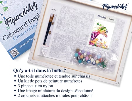Peinture par Numéro Figured'Art avec Cadre - Girafe Colorée Moderne - Kit de Loisir Créatif DIY Numéro d'Art - 40x50cm toile tendue sur châssis