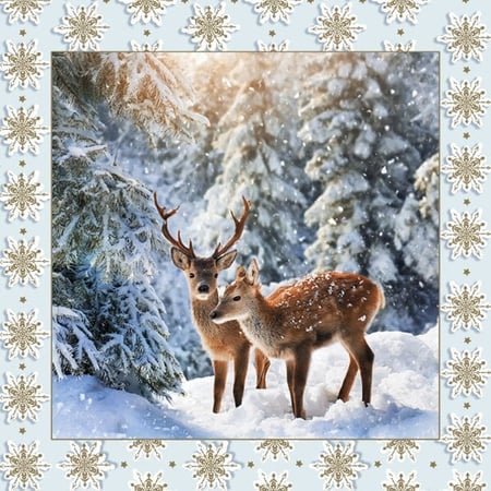Lot de 4 serviettes en papier découpage collage 33 cm CERF FORET ENNEIGEE NOEL N 709