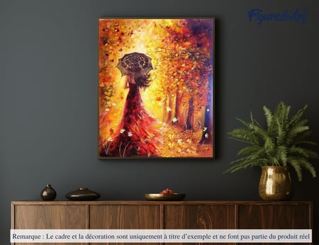Peinture par Numéro Figured'Art - Forêt d'Automne et Femme au Parapluie - Kit de Loisir Créatif DIY Numéro d'Art - 40x50cm sans châssis en bois