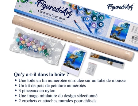Peinture par Numéro Figured'Art - Tortue marine - Kit de Loisir Créatif DIY Numéro d'Art Complet - 40x50cm sans châssis en bois