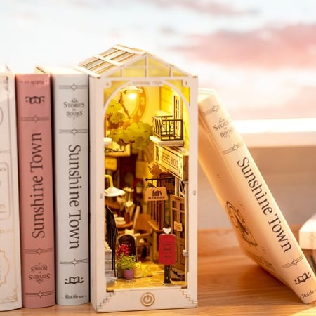 Book Nook Maison de Poupée en Bois, DIY Miniature, Modèle de Maison Puzzle  avec Lumières LED, Maison, Décoration de Bibliothè