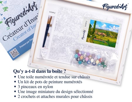 Peinture par Numéro Figured'Art avec Cadre - Paysage aux Pâtis - Camille Pissarro - Loisir Créatif Numéro d'Art - 40x50cm toile tendue sur châssis
