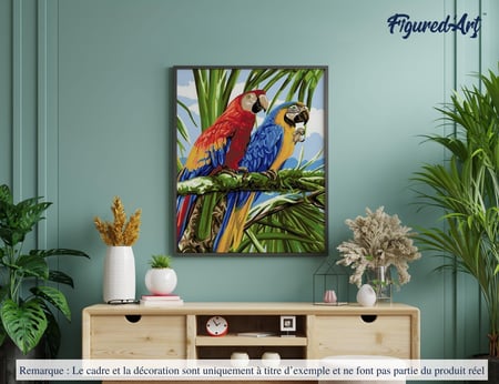 Peinture par Numéro Figured'Art - Perroquets sous les tropiques - Kit de Loisir Créatif DIY Numéro d'Art Complet - 40x50cm sans châssis en bois