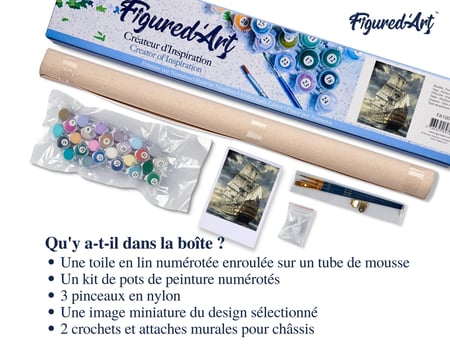 Peinture par Numéro Figured'Art - Galion Océan - Kit de Loisir Créatif DIY Numéro d'Art Complet - 40x50cm sans châssis en bois
