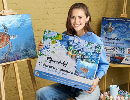 Peinture par Numéro Figured'Art avec Cadre - Tortue en ballade - Kit de Loisir Créatif DIY Numéro d'Art Complet - 40x50cm toile tendue sur châssis