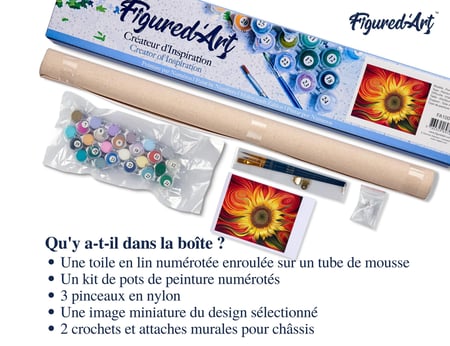 Peinture par Numéro Figured'Art - Tournesol artistique - Kit de Loisir Créatif DIY Numéro d'Art Complet - 40x50cm sans châssis en bois