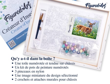 Peinture par Numéro Figured'Art avec Cadre - Biche dans la prairie - Kit de Loisir Créatif DIY Numéro d'Art - 40x50cm toile tendue sur châssis