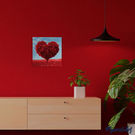Mini Peinture par Numéro Figured'Art 20x20cm avec cadre Arbre rouge Coeur - Petit Format