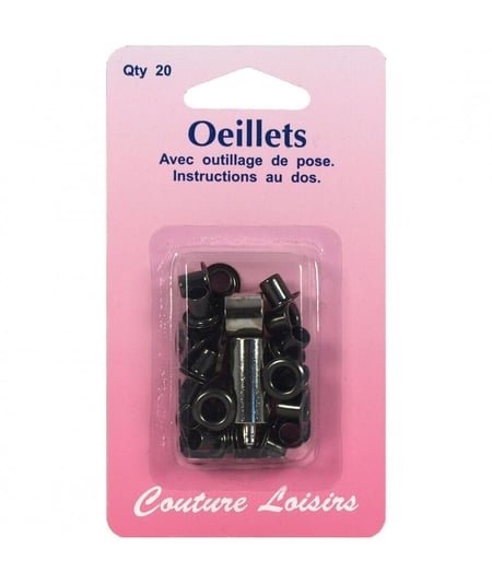 Oeillets avec outillage couleur noir X 20 - Distrifil Bk Noir