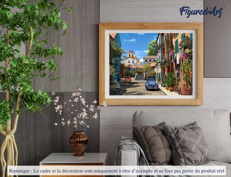 Peinture par Numéro Figured'Art - Ruelle et 2 CV - Kit de Loisir Créatif DIY Numéro d'Art Complet - 40x50cm sans châssis en bois