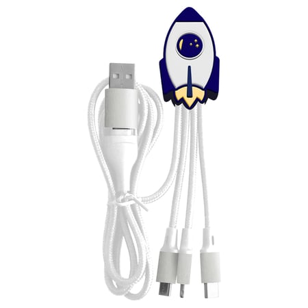 YELLO KOKO Câble 5 en 1 Andy XXL Micro USB / USB C / Lightning vers USB A et C Fusée 1m Blanc / Bleu