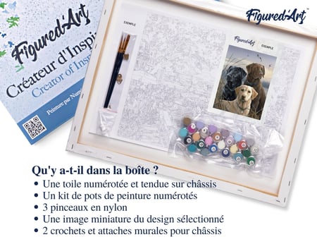 Peinture par Numéro Figured'Art avec Cadre - Trio de labrador - Kit de Loisir Créatif DIY Numéro d'Art Complet - 40x50cm toile tendue sur châssis