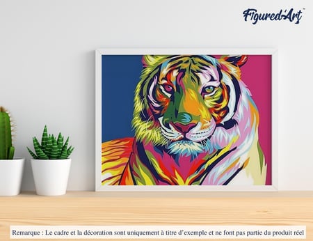 Peinture par Numéro Figured'Art - Tigre Pop Art 2 - Kit de Loisir Créatif DIY Numéro d'Art Complet - 40x50cm sans châssis en bois