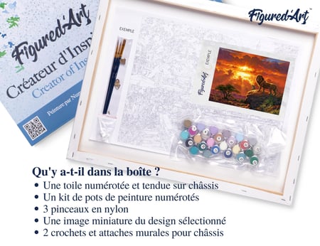 Peinture par Numéro Figured'Art avec Cadre - Lion au coucher de soleil - Kit de Loisir Créatif DIY Numéro d'Art - 40x50cm toile tendue sur châssis