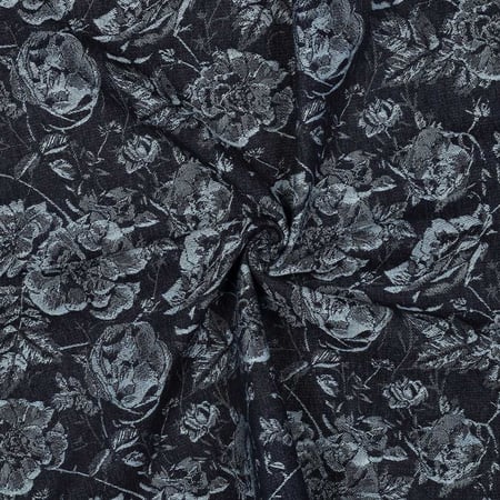 Tissu Jacquard Jean Denim Fleuris Rosyelle sur fond Bleu nuit