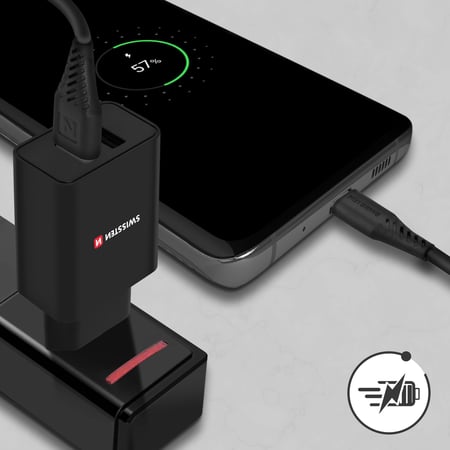 Swissten - Chargeur Secteur Double USB 2.1A Smart IC + Câble USB-C