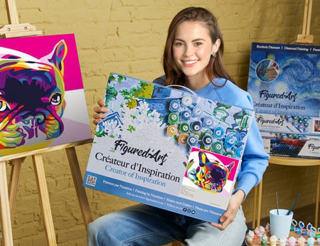Peinture par Numéro Figured'Art avec Cadre - Carlin Pop Art - Kit de Loisir Créatif DIY Numéro d'Art Complet - 40x50cm toile tendue sur châssis
