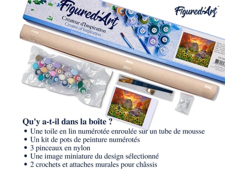 Peinture par Numéro Figured'Art - Tournesols devant la grange - Kit de Loisir Créatif DIY Numéro d'Art Complet - 40x50cm sans châssis en bois