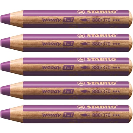 Lot 5 crayons de couleur STABILO Woody 3 en 1 - Lilas - Extra large
