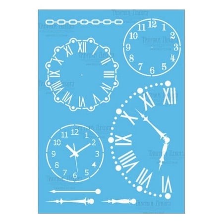 Pochoir plastique souple réutilisable 18,5 x 14,5 cm Fabrika Decoru HORLOGE 093