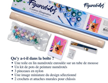 Peinture par Numéro Figured'Art - Chien souriant pop art - Kit de Loisir Créatif DIY Numéro d'Art Complet - 40x50cm sans châssis en bois